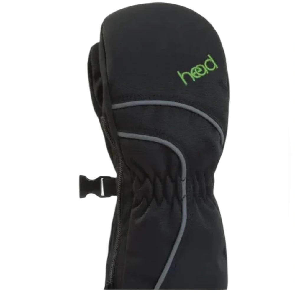 NWT HEAD Junior Ski Mittens S/P 4-6 Black Green Waterproof Adjustable Cord